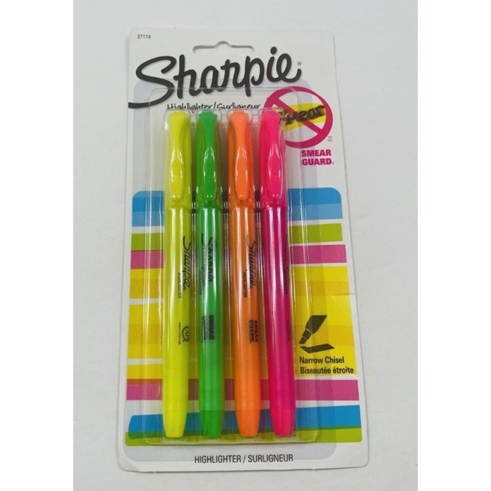 Lot of 6 Packs (4per) Sharpie Narrow Chisel Tip Assorted Fluorescent Highlighter